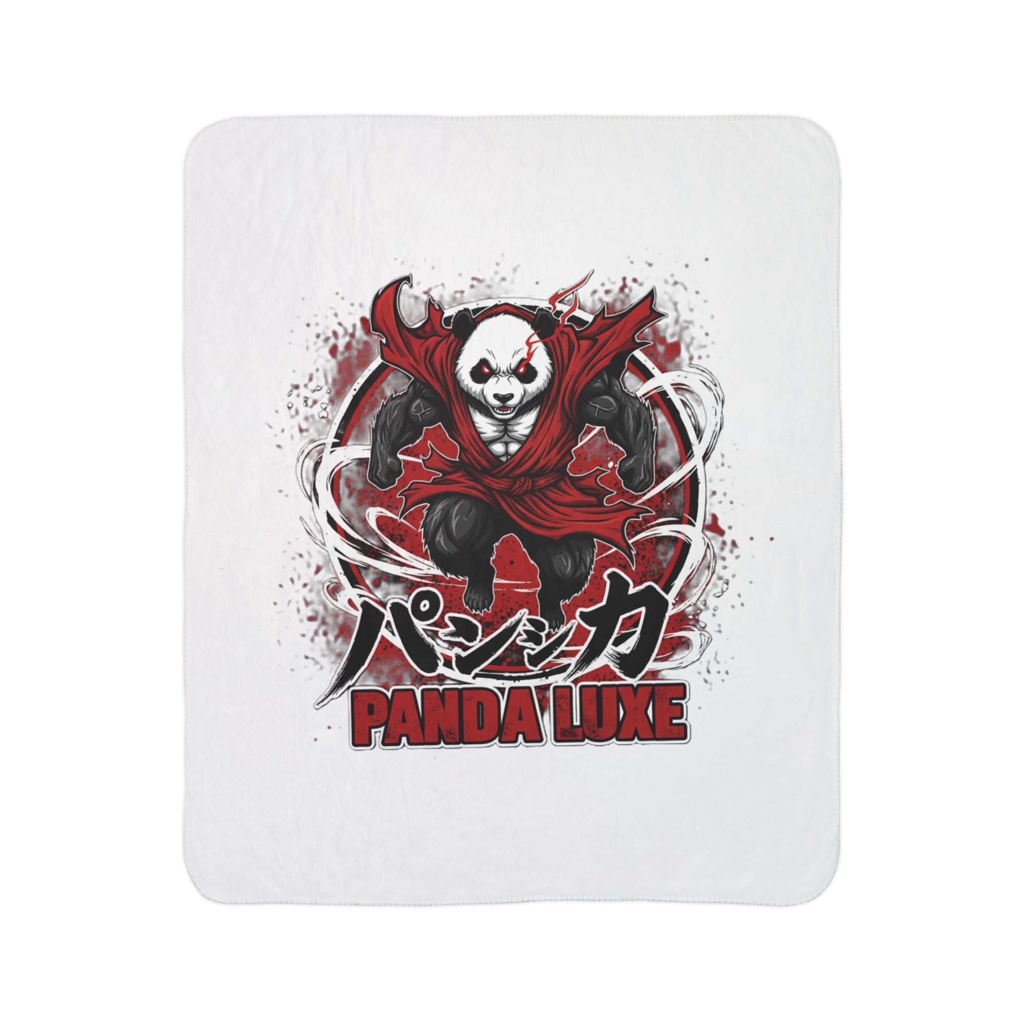 Panda Luxe Fleece Sherpa Blanket — Red Samurai Panda Graphic